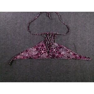 Rue Bleu Bikini Top Womens L Pink Purple Halter Macrame Cutout Floral Print Swim
